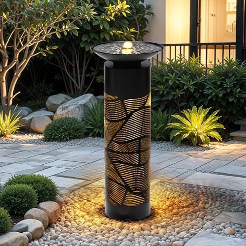 AUTODAYA 32" H Metal Cutout Outdoor Fountain with Charming Lights & Shadow