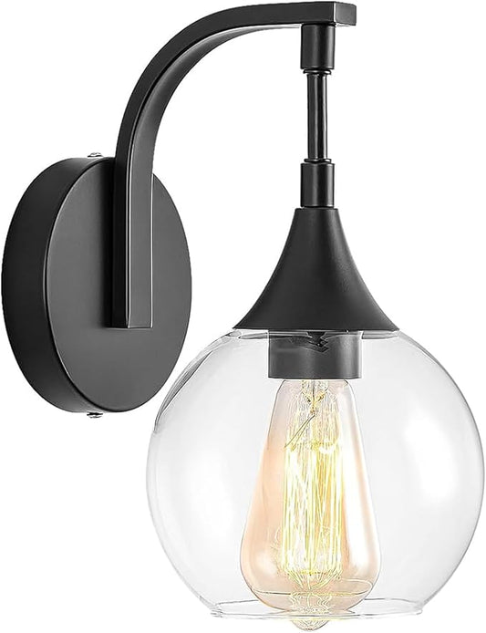 1-Light Bathroom Wall Sconces,Matte Black Sconces Wall Lighting with Clear Glass Shade,Modern Vanity Light Fixtures,Indoor Lamp Wall Mount Light for Mirror, Bedroom