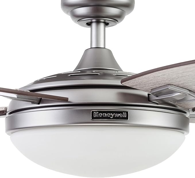 Honeywell Ceiling Fans Carmel Modern 48 Inch Ceiling Fan with Light, Remote Control Fan, LED Indoor Fan with 5 Blades, Gray Oak and Brown Chestnut Blade Finish Options, Silver (51627-01)
