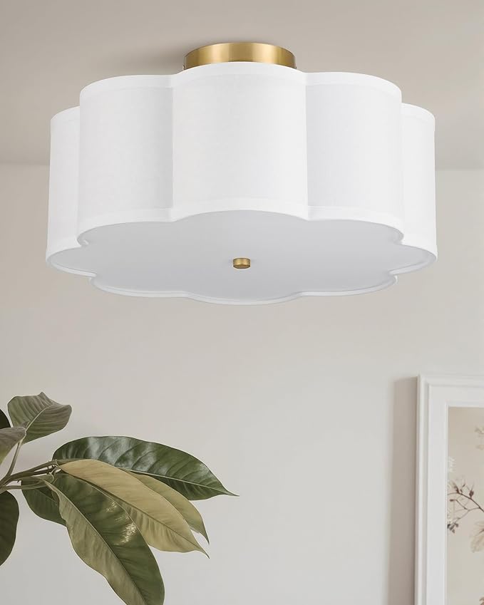 VONLUCE Semi-Flush Mount Ceiling Light, 15.7" Modern 3-Light Ceiling Light Fixture with White Petal-Shaped Shade 3 E26 Sockets for Bedroom Entryway Living Room, Gold Finish, ETL Certificated - Aura Lighting