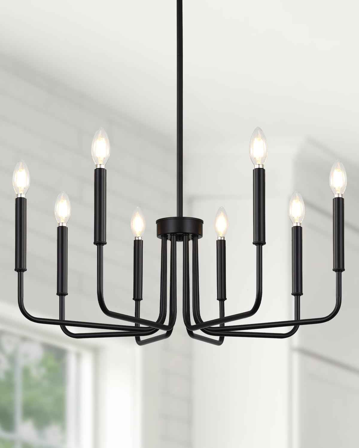 Yunnix 8 Light Black Chandelier, Farmhouse Chandelier for Dining Room Light Fixture Hanging, UL Listed Industrial Modern Chandelier for Bedroom, Foyer, Kitchen, Living Room, No Assembly Required