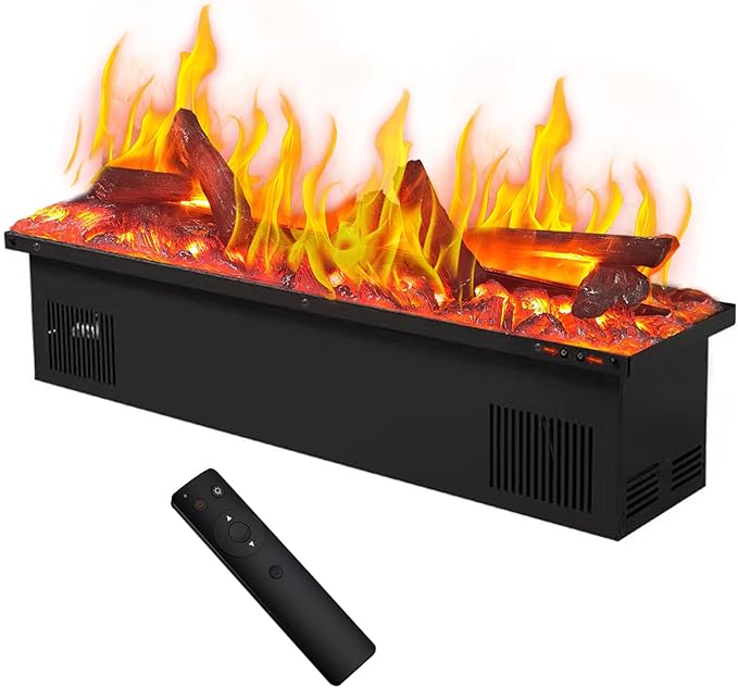 Water Vapor Fireplace 3D Atomizing Fireplace Recessed Electric Fireplace Remote Control with Timer Touch Simulation Flame Touch Flame (Flame Color & Simulated Charcoal, 59 inch)