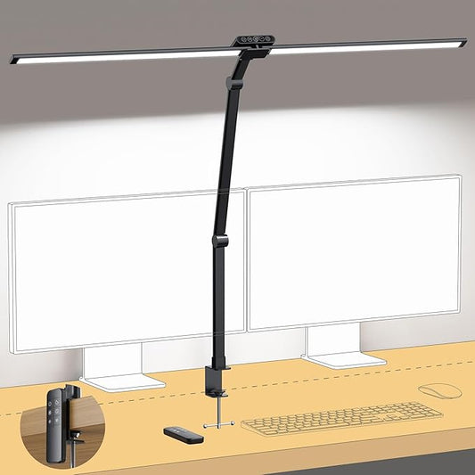 TROND LED Desk Lamp with Clamp, 29.55'' Tall Desk Light with Remote, 1500LM Bright Table Lamp, Swing Arm Clip on Light, Eye-Caring, Touch Control Dimmable for Home Office Monitor Reading Study Task - Aura Lighting