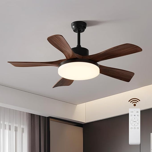46 Inch Wood Ceiling Fan with Lights Remote Control, 5 Blades Outdoor Ceiling Fans for Patios, Black Walnut Modern Ceiling Fan, Ceiling Light with Fan for Bedroom, Living, Dining Room