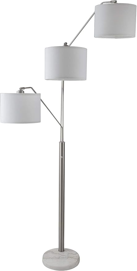 SH Lighting 83.5" Arc Tree Floor Lamp - Featrue 3 Hanging White Drum Fabric Shade with Adjustable Swing Arm and Marable Base - Great for Living Rooms, Bedrooms, or Arching Over Couches - 6949SN