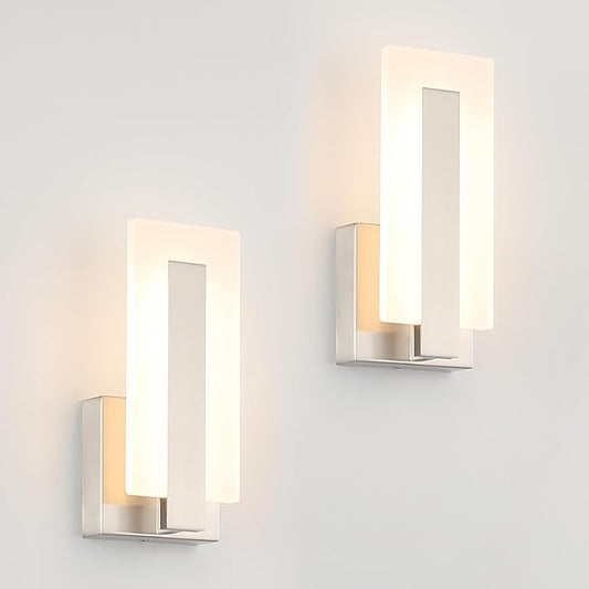 Joosenhouse LED Wall Sconce Set of 2, Hardwired Dimmable Wall Mounted Lights, Indoor Wall Lights for Hallway, Bedroom, Study, Living Room, 9.76 Inch Brushed Nickel Wall Sconce Lighting - Aura Lighting