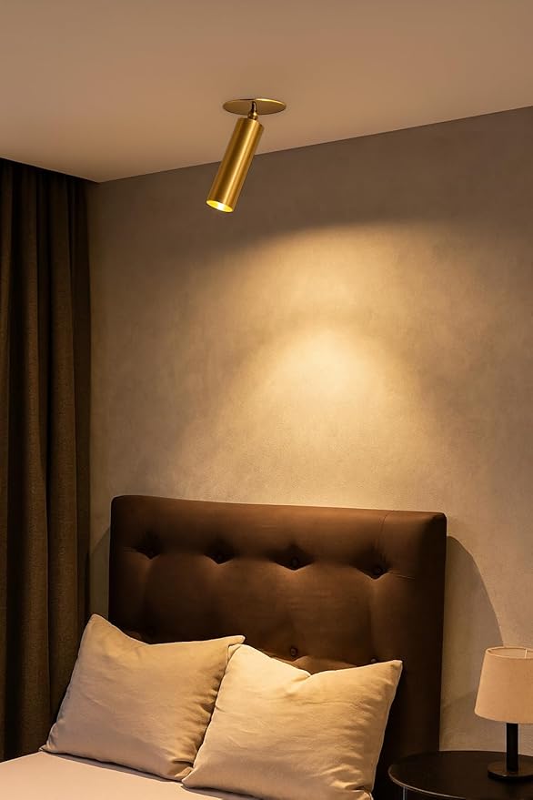 Adjustable Brass Ceiling Spotlight – Modern Rotatable Antique Finish LED Light Fixture for Indoor Accent & Track Lighting – Vintage Minimalist Ceiling Mount Light for Home, Office (Blackened Brass)