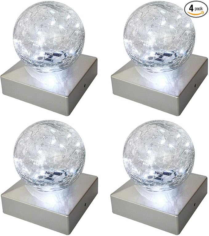 SUNNYPARK Solar Post Lights - Outdoor Post Cap Light for Fence Deck or Patio Garden Decoration- Solar Powered Gazing Ball Caps, LED Lighting, Lamp Fits 4x4 - White 4 Pack