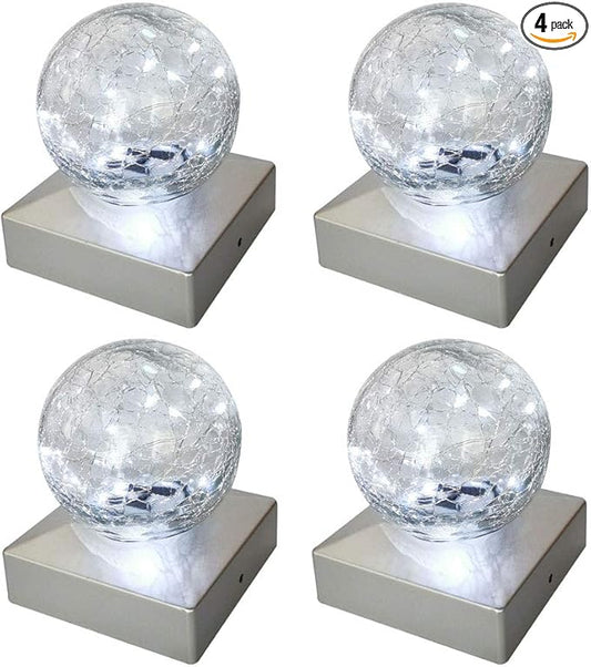 SUNNYPARK Solar Post Lights - Outdoor Post Cap Light for Fence Deck or Patio Garden Decoration- Solar Powered Gazing Ball Caps, LED Lighting, Lamp Fits 4x4 - White 4 Pack