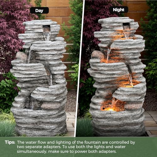 40" Outdoor Water Fountain with LED Lights