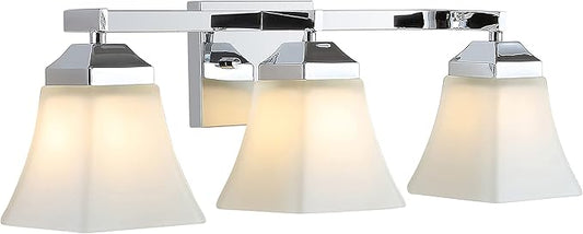 JONATHAN Y 5" Chrome Modern Cottage LED Vanity Light Wall Sconce, Farmhouse Wall Lamp for Bathroom Mirror Kitchen, White Glass Shade, LED Bulb Included (JYL7524B)