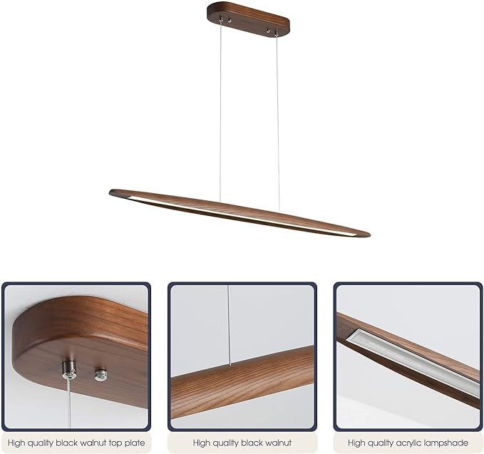 71" Wood Linear Pendant Light Wood Linear Dinning Room Light Island Lights LED Dimmable Chandelier 40w for Dining Room Billiard & Pool Table Walnut Color - Aura Lighting