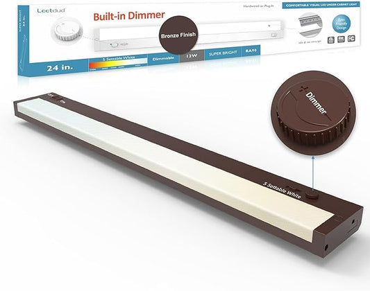 Under Cabinet Lighting Plug in or Hardwired Built-in Dimmer, 24 Inch 12W, 5CCT 2700/3000/3500/4000/5000K, Linkable Counter Lights for Kitchen, ETL Dimmable LED Light Fixture, Bronze