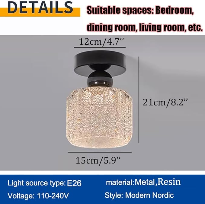 Hallway Flush Mount Fixtures Modern Semi-Flush Mount Ceiling Light with Resin Lampshade Wabi Sabi Art Lantern Entryway Warm White Fixtures for Master Bedroom, Dining, Living, Farmhouse