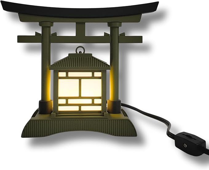 Japanese Torii Gate Lantern - Exquisite Japanese Decor for Home and Room | Unique Desk Lamp and Table Lamp Design | Mini Japanese Lantern Transforms Any Space (Olive Green)