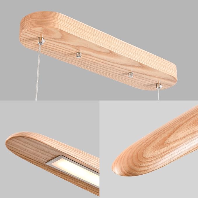 59" 40W Wood LED Linear Pendant Light Fixture Led Dining Room Light Dimmable Hanging Light Fixture for Dining Room Kitchen Island Pool Table Lights Natural Ash - Aura Lighting