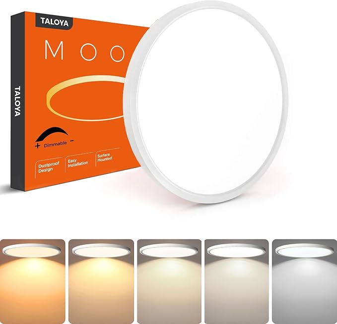TALOYA Dimmable Flush Mount Ceiling Light,15.8Inch,24W,5 CCT,LED Ceiling Light Fixture for Bedroom,Kitchen,Living Room,White - Aura Lighting