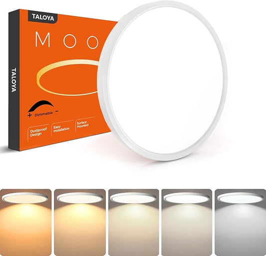 TALOYA Dimmable Flush Mount Ceiling Light,15.8Inch,24W,5 CCT,LED Ceiling Light Fixture for Bedroom,Kitchen,Living Room,White - Aura Lighting