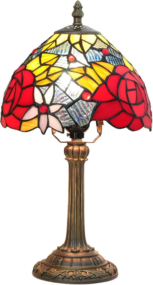 Tiffany Lamp Bedside Table Lamp-Nightstand,Stained Glass Lamp for Bedroom Dorm Living Kitchen, Aesthetic Cute Home Decor Gift (Rose) - Aura Lighting