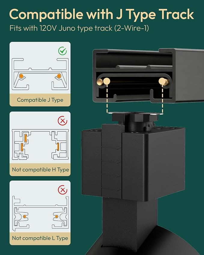 ALAMPEVER 12 Pack LED Track Lighting Heads, Dimmable J Type LED Track Lights with 5 Selectable Color Temperatures, 2700K/3000K/3500K/4000K/5000K, 10W, 800LM, 36°, Ideal for Home Commercial Use, Black - Aura Lighting