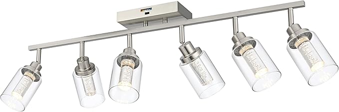 MELUCEE 5-Color Temperature 6 Light LED Track Lighting Kit, LED Track Lighting Fixtures Brushed Nickel Ceiling Spotlighting Vanity Lights with Flexibly Rotatable Light Head, Built-in LED Chips - Aura Lighting