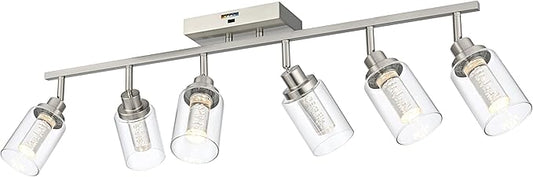 MELUCEE 5-Color Temperature 6 Light LED Track Lighting Kit, LED Track Lighting Fixtures Brushed Nickel Ceiling Spotlighting Vanity Lights with Flexibly Rotatable Light Head, Built-in LED Chips - Aura Lighting
