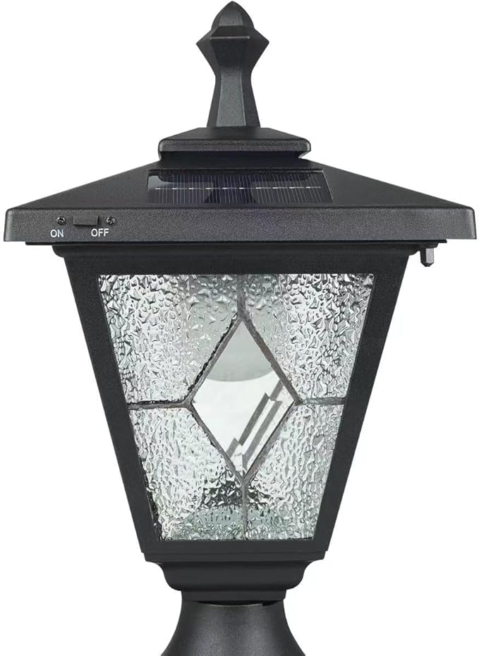 KP4326Q-A Solar Lamp Post Light, Outdoor Lighting, Aluminum LED Solar Pillar Light with Tiffany Glass for Gate Column, Driveway, Matte Black