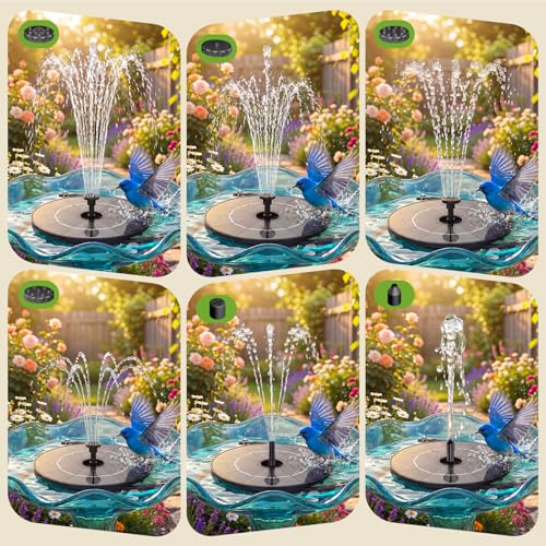 2.8W Solar Fountain Pump with 6 Nozzles & Ground Stakes 3.9ft Cord