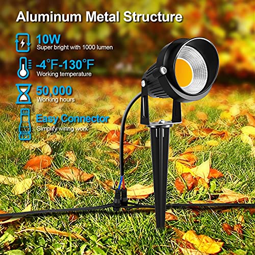 10W Low Voltage Landscape Lights LED Landscape Lighting with Connectors 12V Waterproof Outdoor Landscape Spotlights Floor Yard Lawn Best Garden Lights 1000LM Warm White (10 Count)