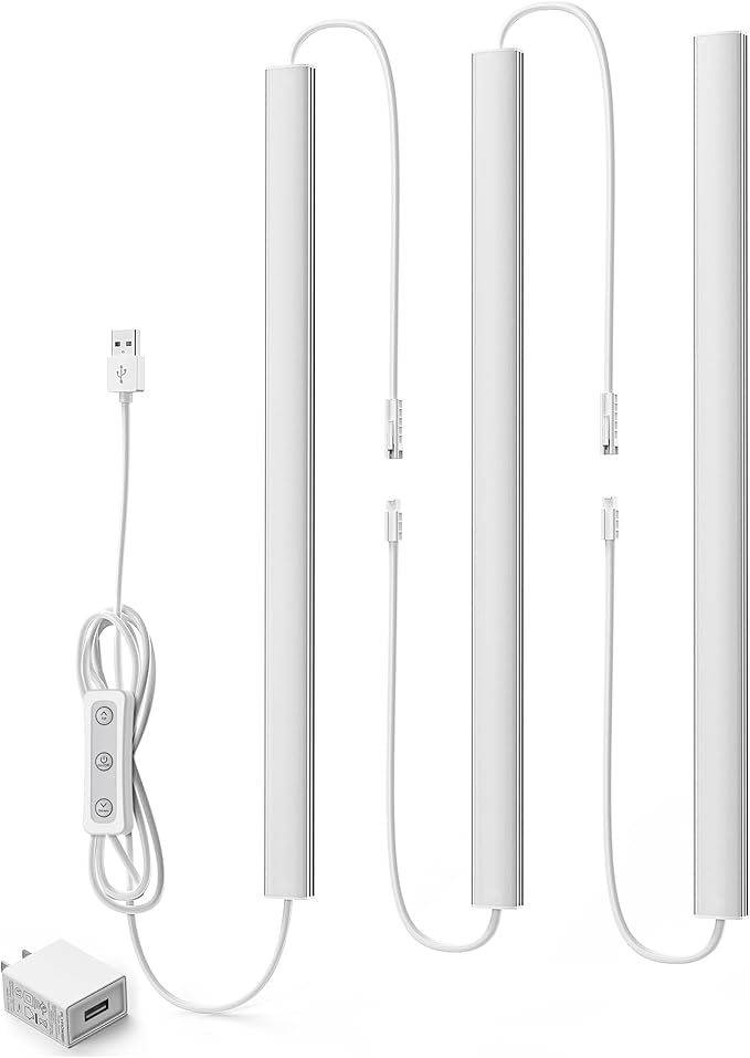 ASOKO HOME Dimmable USB Under Cabinet Lights - 3 Pack 12" Linkable LED Strips, 6000K Cold White for Kitchen, Desk, Workbench
