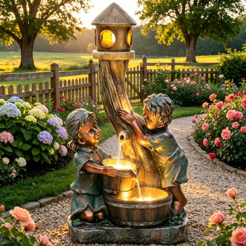 31" Boy and Girl Outdoor Fountain LED 3