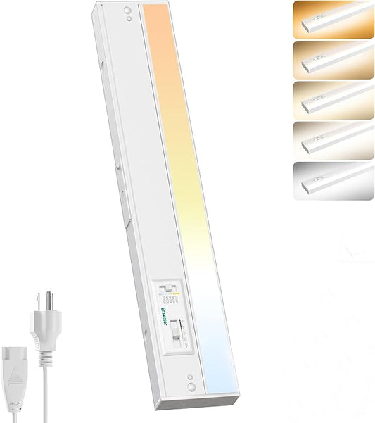 Ensenior 12 Inch LED Under Cabinet Lighting Hardwired or Plug-in Installation, 5CCT Color Selectable - 2700K/3000K/3500K/4000K/5000K, Dimmable Under Counter Lights for Kitchen, FCC, 120V, 8W 500LM