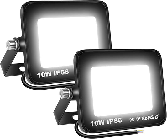 Willpower 2 Pieces 10W LED Flood Lights,900lm Outdoor Security Lights,IP66 Waterproof Outside Lamp 6000K White Spot Light 110V Exterior Lighting for Yard Backyard House Court Stadium Parking