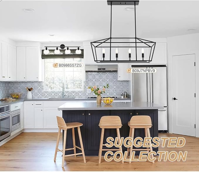 4-Lights Rustic Chandelier for Dining Room, 32-Inches Width Pendant Lighting for Kitchen Island in Black Finish