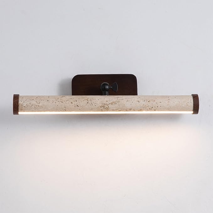 Yellow Travertine Bathroom Light Fixtures, Natural Stone LED Vanity Lamp for Over Mirror, 180° Adjustable, Japanese Style Wabi-sabi Marble Wall Light for Bedroom Artwork Poster