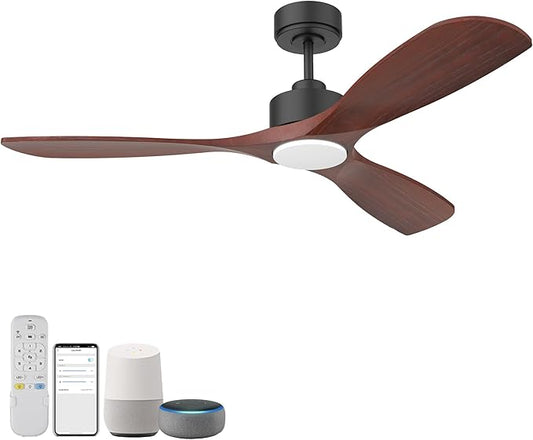 52” Wood Smart Ceiling Fans with Lights Remote,Quiet DC Motor,Outdoor Indoor Ceiling Fan,Voice Control via WIFI Alexa App,Dimmable,Modern Black Lighting& Ceiling Fan for Bedroom Patio Porch - Aura Lighting