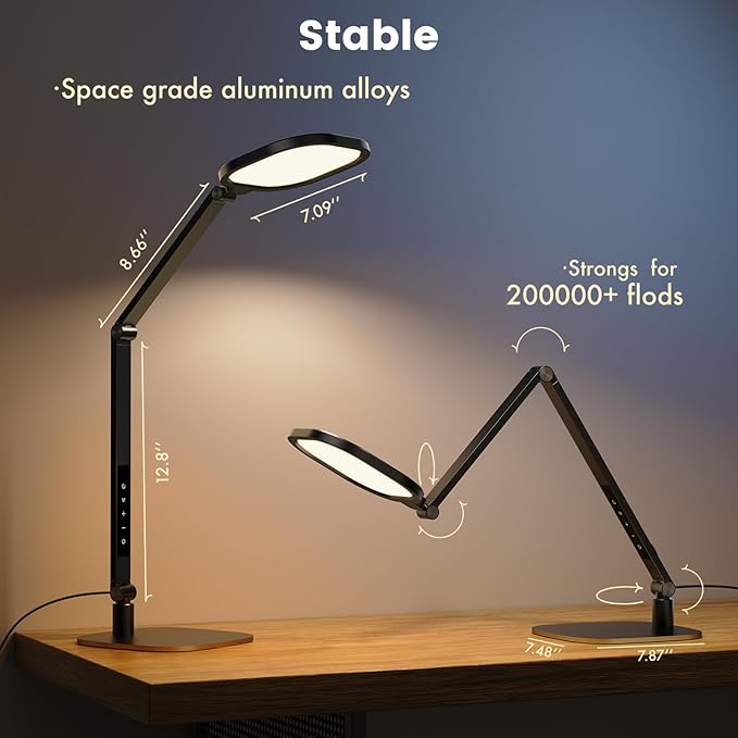 LED Desk Lamp for Home Office, 15W Computer Zoom Lighting with CRI >95, Memory & Timer Function, 1200LM Dimmable Desktop Ring Light for Video Calls, Conference, Reading, Streaming, Study - Aura Lighting