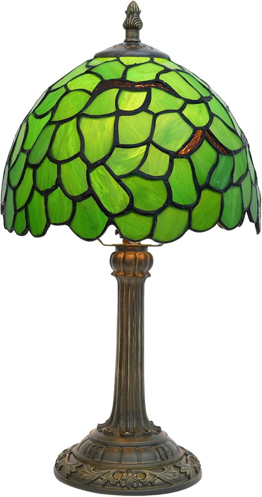 Tiffany Lamp Stained Glass Table Lamp 8X8X14 Inches Desk Reading Light Decor Beside Bedroom Living Room Home (H-1056- Green Leaf) - Aura Lighting