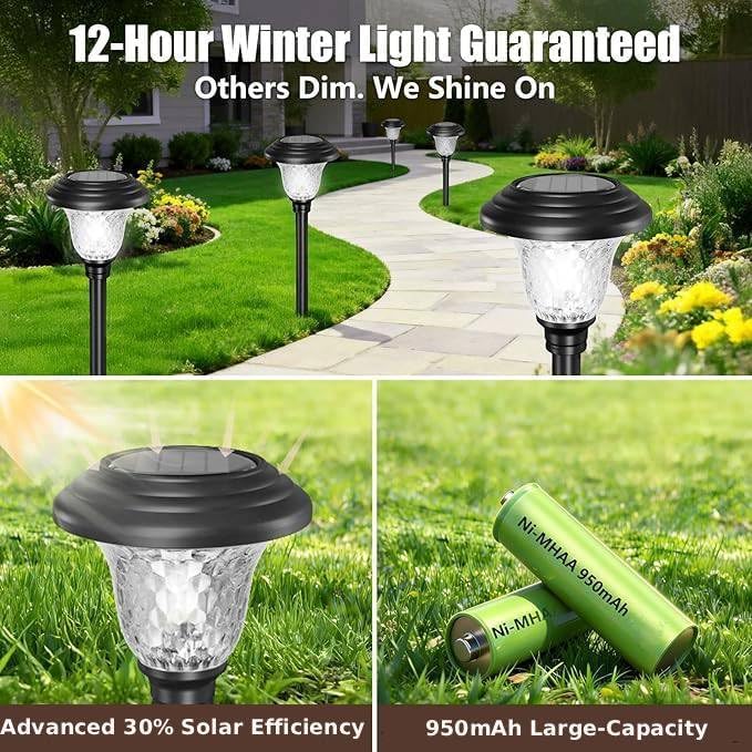 8 Pack Solar Pathway Lights White+Color Changing Stainless Steel 3 Mode Outdoor Multicolor Metal Solar Powered Waterproof Glass for Garden Landscape Path Yard Walkway Driveway Black