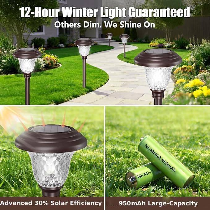 8 Pack Solar Pathway Lights White+Color Changing Stainless Steel 3 Mode Outdoor Multicolor Metal Solar Powered Waterproof Glass for Garden Landscape Path Yard Walkway Driveway Bronze (8 Count)