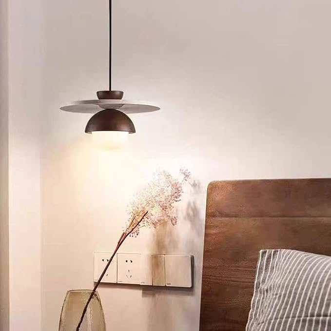 Wabi Sabi Pendant Light With Natural Stone Shade, Modern Walnut Wood Decoration Hanging Light, Yellow Travertine Pendant Lamp For Farmhouse Kitchen Island