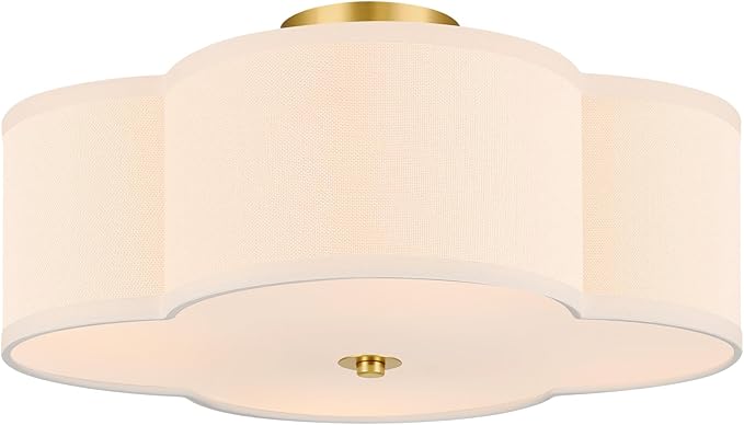 VONLUCE Semi-Flush Mount Ceiling Light, 15.8" Modern 4-Light Ceiling Light Fixture with White Clover-Shaped Shade 4 E26 Sockets for Bedroom Entryway Living Room, Gold Finish, ETL Certificated - Aura Lighting