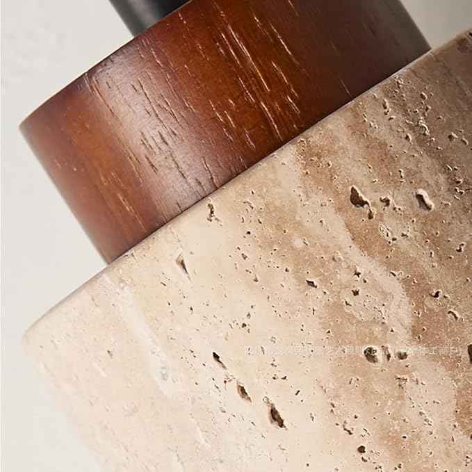 Set of 3 Japanese Travertine Hanging Lamps, Cylinder Natural Stone Pendant Lights Kitchen Island Adjustable Small Chandelier for Dining Room Bedside(Walnut,15cm/5.90in)