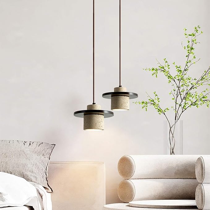 Wabi Sabi Pendant Light Natural Stone Retro Japanese Style Yellow Travertine Pendant Lighting Vintage Mini Wood Nordic Hanging Light Adjustable For Kitchen Island & Dining Room