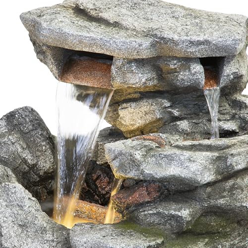 41" Tall Outdoor Cascading Rainforest Rock Waterfall Floor Fountain with LED for Gardens