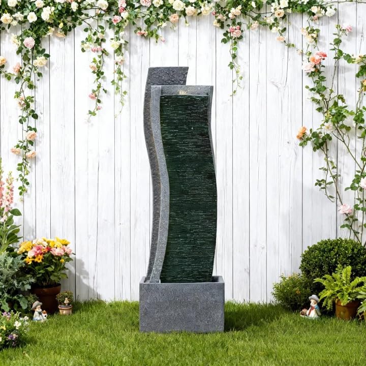 43H Modern Outdoor Water Fountain with LED Light for Garden Decor