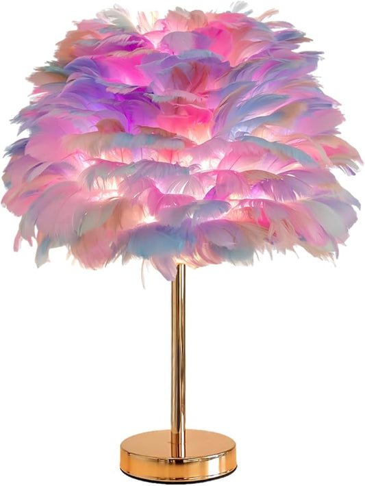 ZYLEIESENBAO Colorful Feather Lamp Creative Teen Feather Table Lamp Romantic Cute Girl Bedside Lamp Nightstand Light Pretty Fluffy Desk Lamp for Wedding Deco Bedroom Living Room Entryway Hotel - Aura Lighting