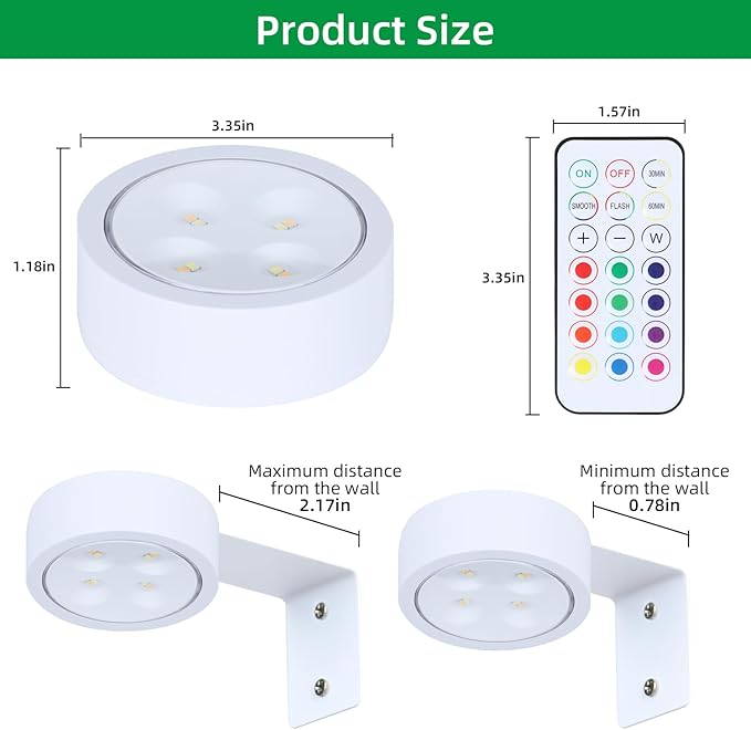 2 Pack Wireless Picture Lights for Wall,Rechargeable Picture Light Battery Operated with Remote,Dimmable Painting Light for Art Display,RGB Battery Wall Lights for Dartboard Photo Frame Gallery.White