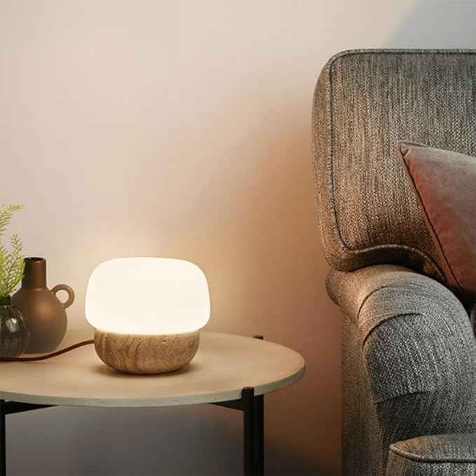 Japanese Wabi-Sabi Table Lamp, Mini Minimalist Desk Lamp with Natural Stone Base, Cute Bedside Light Home Décor Nightstand Lamp, Ideal for Bedroom Living Room Study Room
