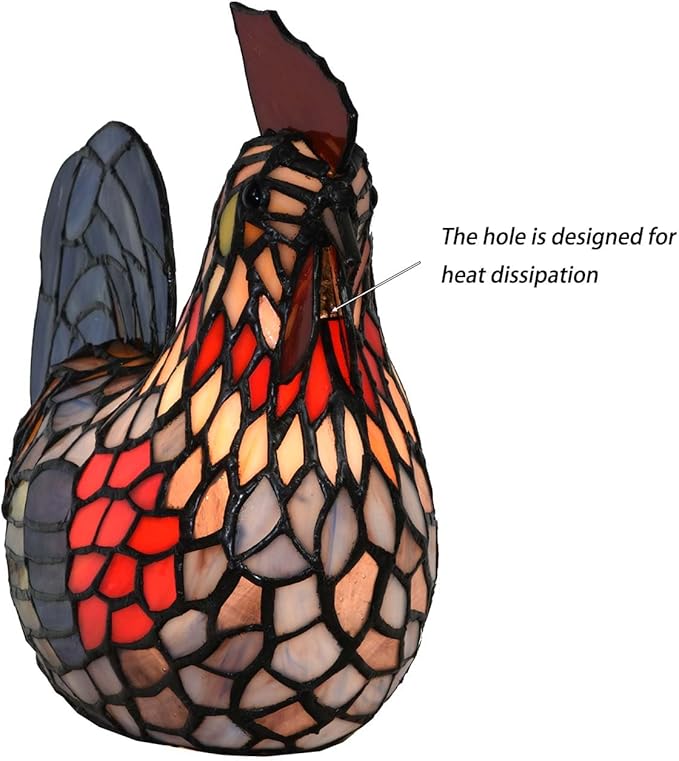 Bieye L10834 Colorful Rooster Tiffany Style Stained Glass Accent Table Lamp Night Light for Bedside Living Room Decoration